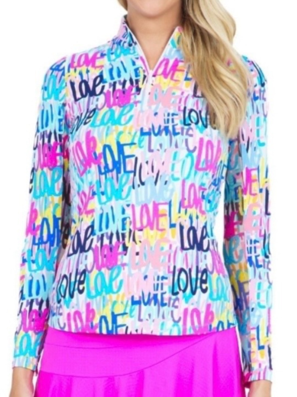 IBKUL Women's UPF 50+ Aimee Print Long Sleeve Mock Neck Top LOVE Size Small
